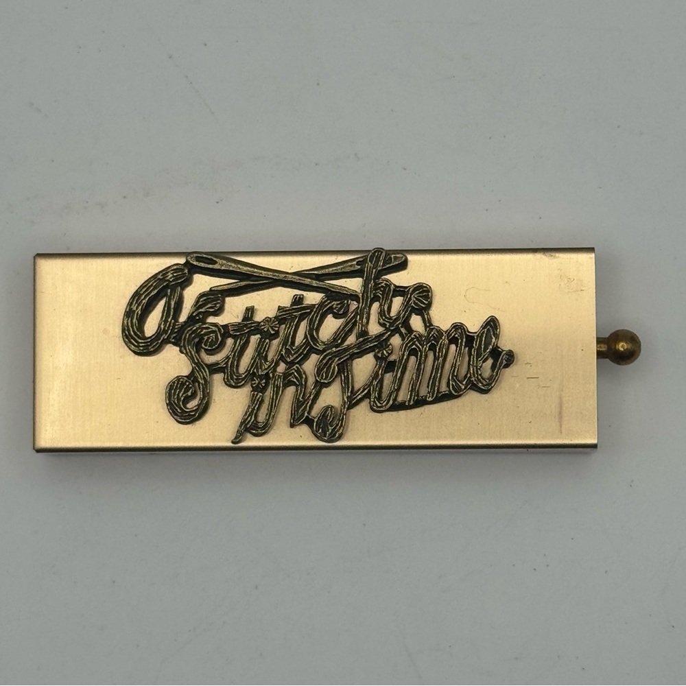Vintage “Stitch in Time” Gold Tone Sewing Case Pin Holder Gold Tone Product NYC